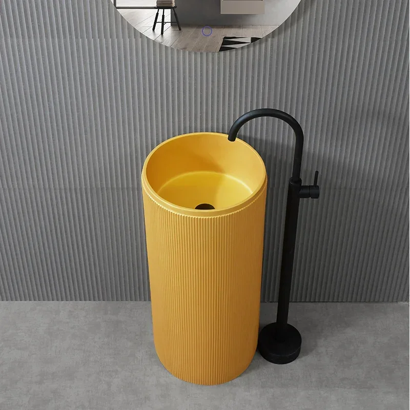 

Nordic Bronze Gold Column Basin Washbasin Integrated Floor Column Basin Bathroom Cylindrical