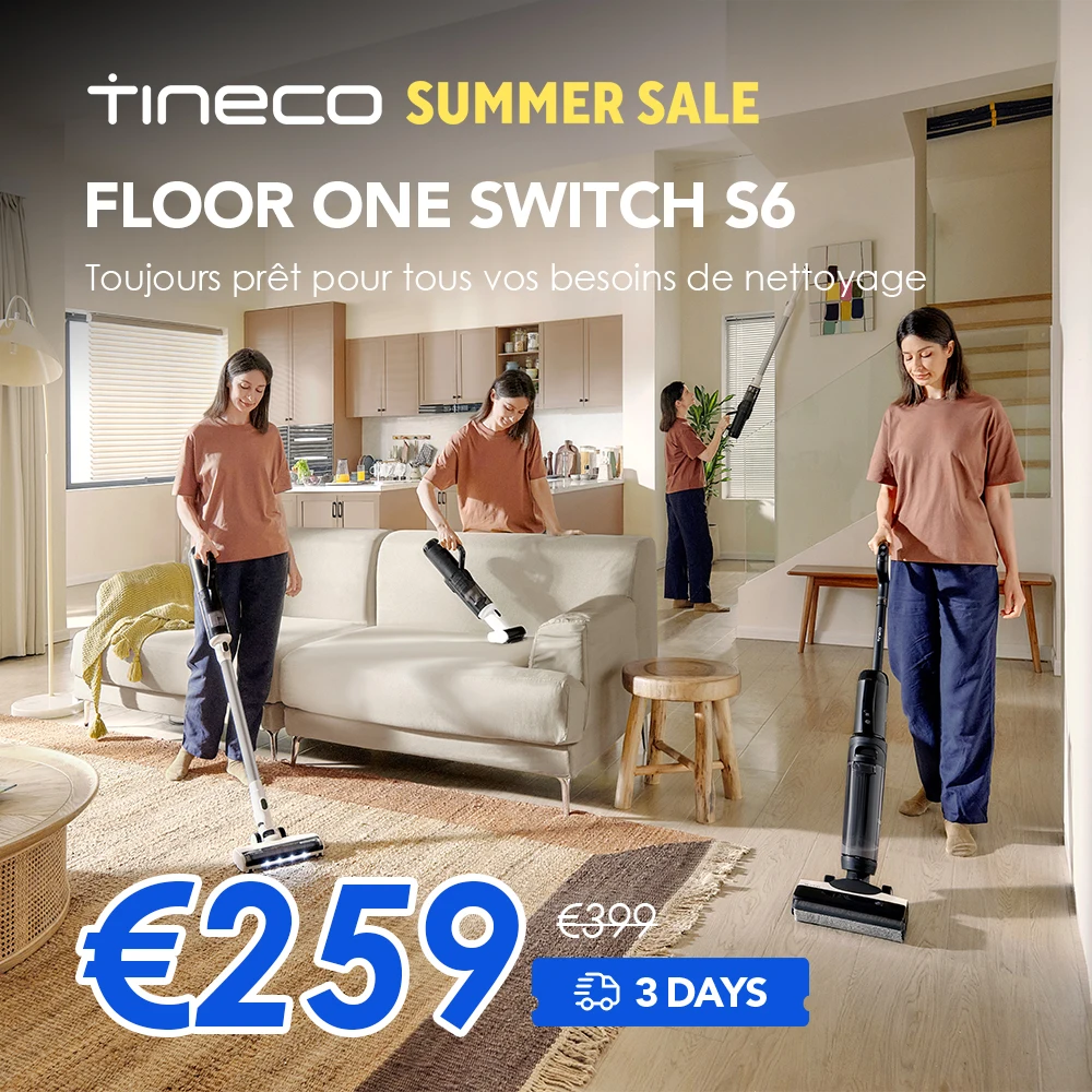 Aspirateur eau et poussière Tineco Floor One Switch S6 5-en-1 avec fonction autonettoyante et nettoyage des bords doubles à double action rapide