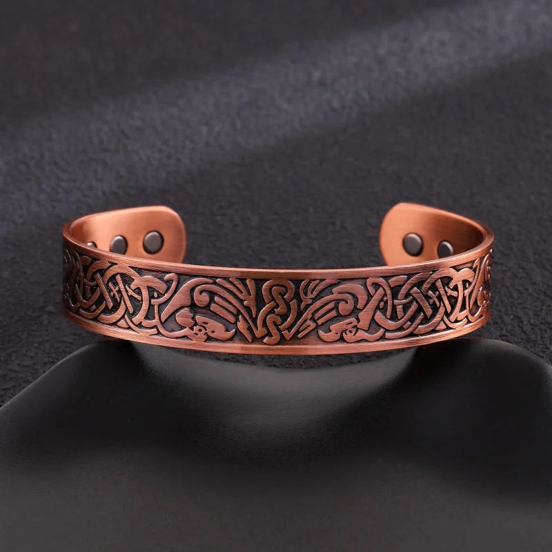 Pure Copper Magnetic Cuff Bracelet with Neodymium Magnets, Lucky Viking Amulet for Men & Women, Adjustable Unisex Jewelry Gift view 3