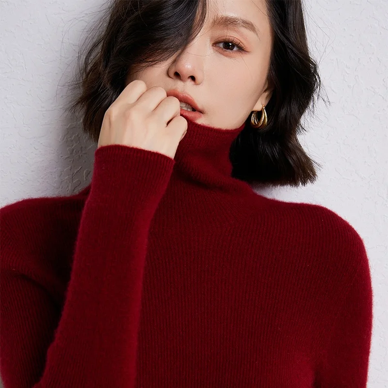 Autumn And Winter Korean Version Of The New 100% Sweater Women Lapel Solid Color Long Sleeve Pullover Bottoming Sweater Women