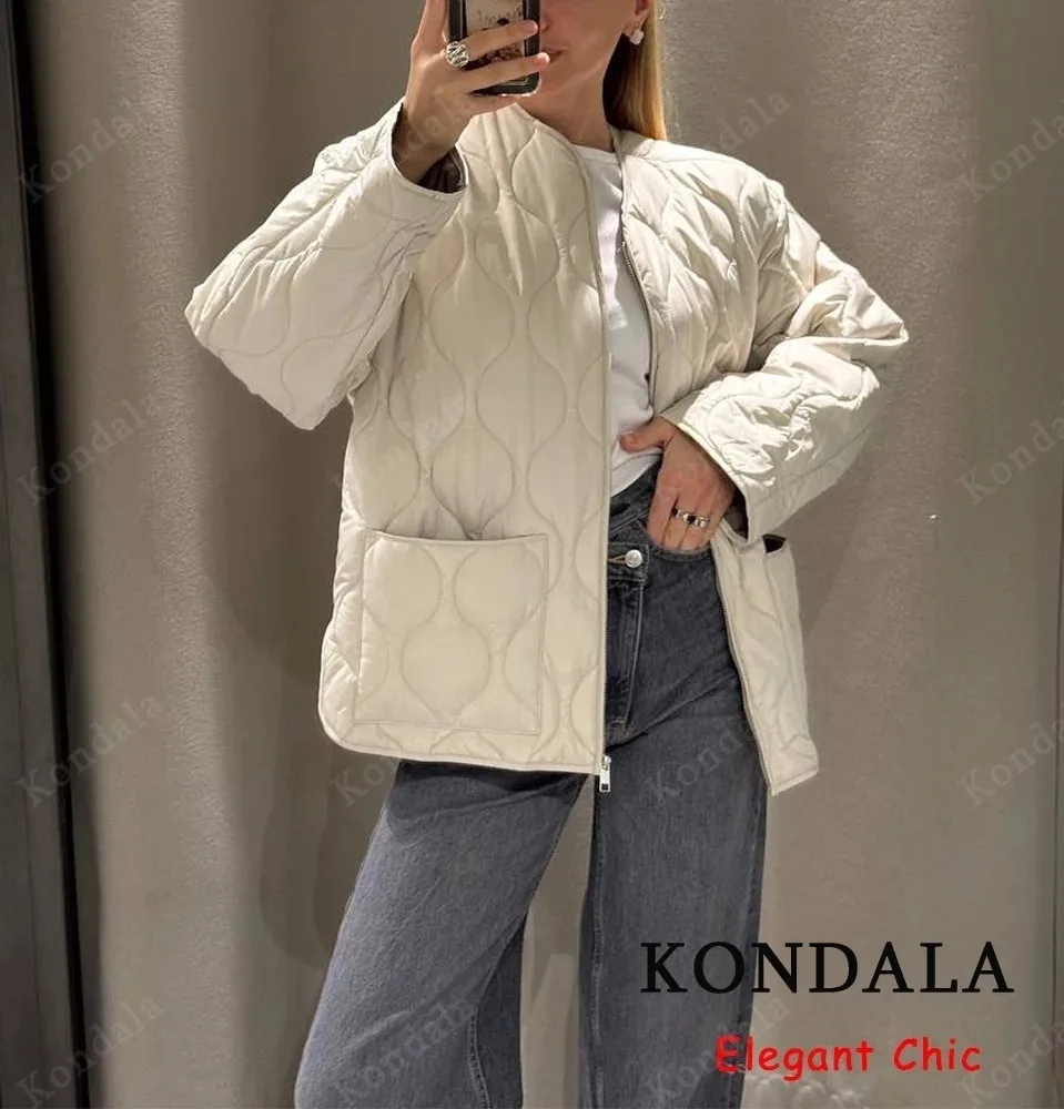 

KONDALA элегантная шикарная куртка-пуховик, женское свободное пальто с передними карманами, осень 2021, модное простое универсальное пальто High Street