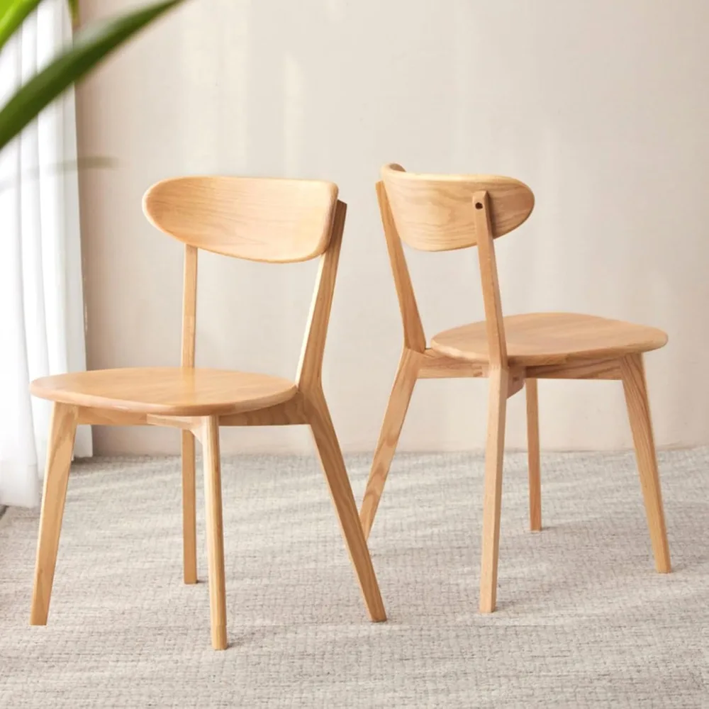 

100% Solid Oak Wood Dining Chairs Set of 2, Mid Century Modern with Wide Rounded Backrest, Chairs for Dining Room, Kitchen Chair