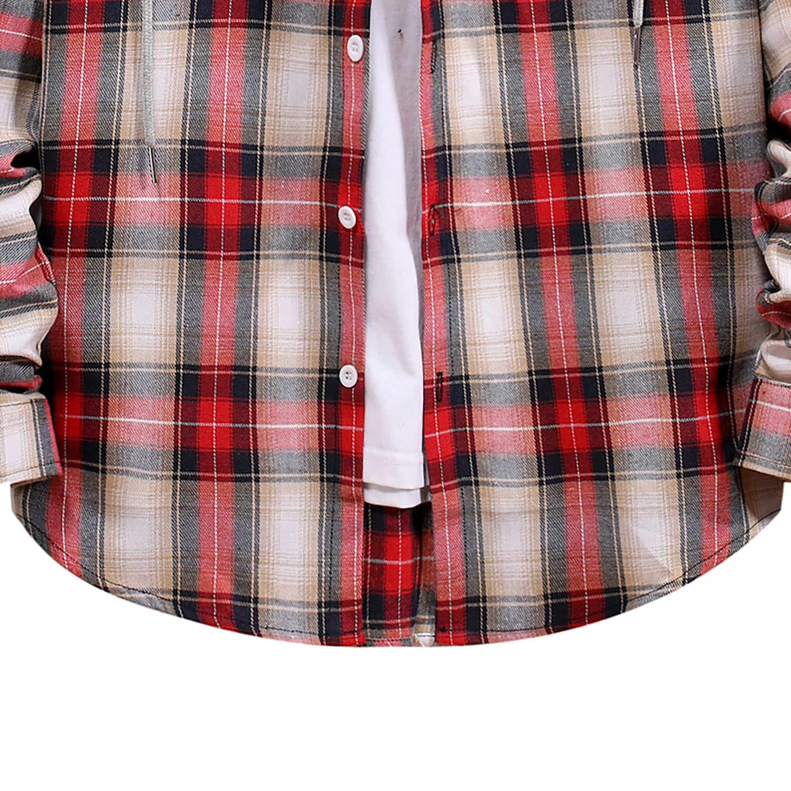 Men Casual Plaid Shirt Hooded Shirts Oversized Casual Shirt Men\'s Clothes European American Style Handsome Holiday Checked Shirt
