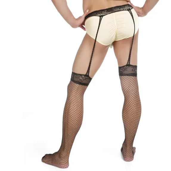 

Men's Tights Sissy Lace Bodystockings Male Garter Fishnet Stockings Fetish Guy Sexy Open Crotch Pantyhose Mallas para hombres