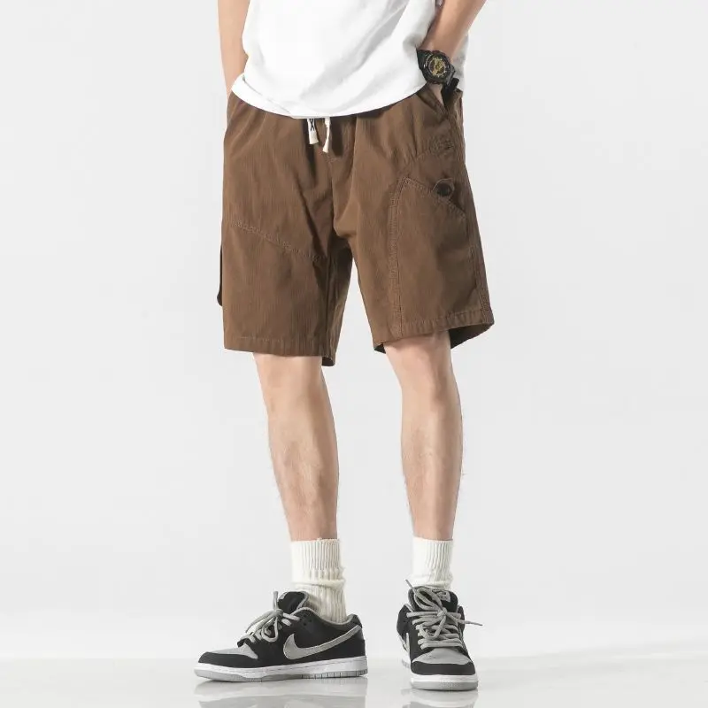 

Мужские повседневные брюки в американском стиле, летние, свободные, в стиле ретро, модные, средней длины, рабочие, прямого кроя, с охлаждающим эффектом, базовые цвета