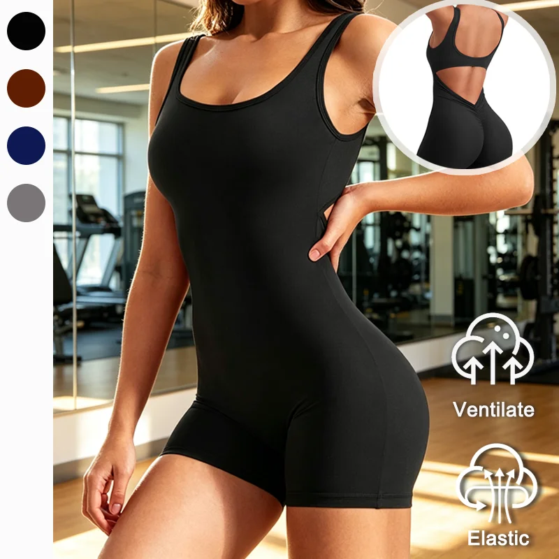 

Sexy Bodycon Jumpsuit for Women Backless Sleeveless Tummy Control V Back Scrunch Romper with Shorts