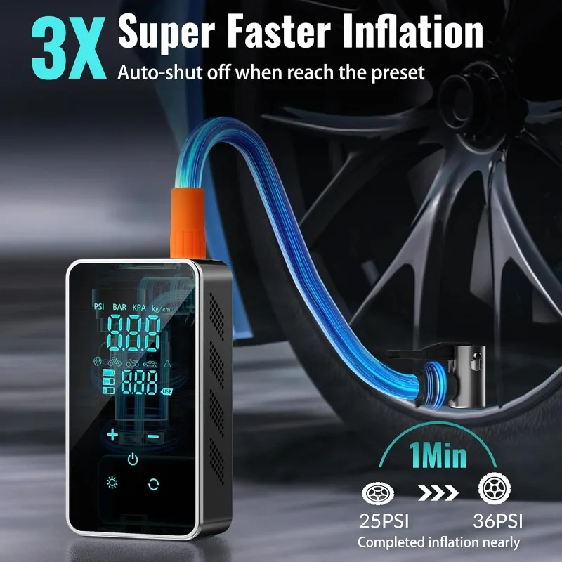 

Tire Inflator Portable Air Compressor-18000mAh & 150PSI Portable Tire Inflator-Air Pump Cordless for Car,Motorcycle