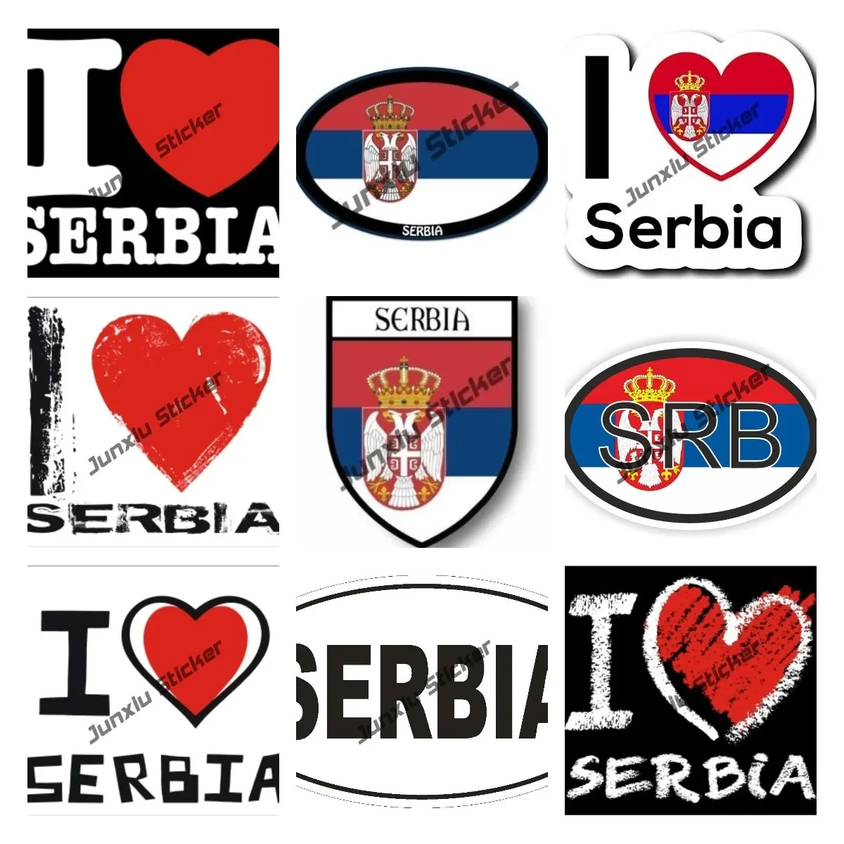 

I Love SERBIA Flag PVC Car Sticker Personality Country Code SRB National Flag Cover Scratches Decoration Car Decal Accessories