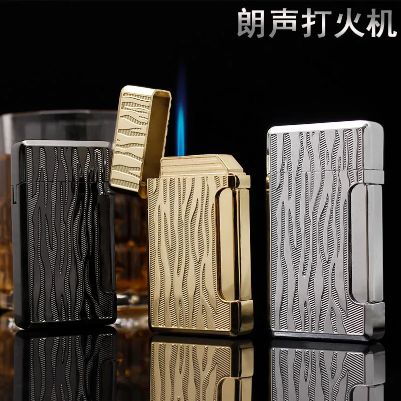 Creative loud lighter, Open the lid sound lighter, Flame cigarette lighter, Personality metal brushed gas lighter