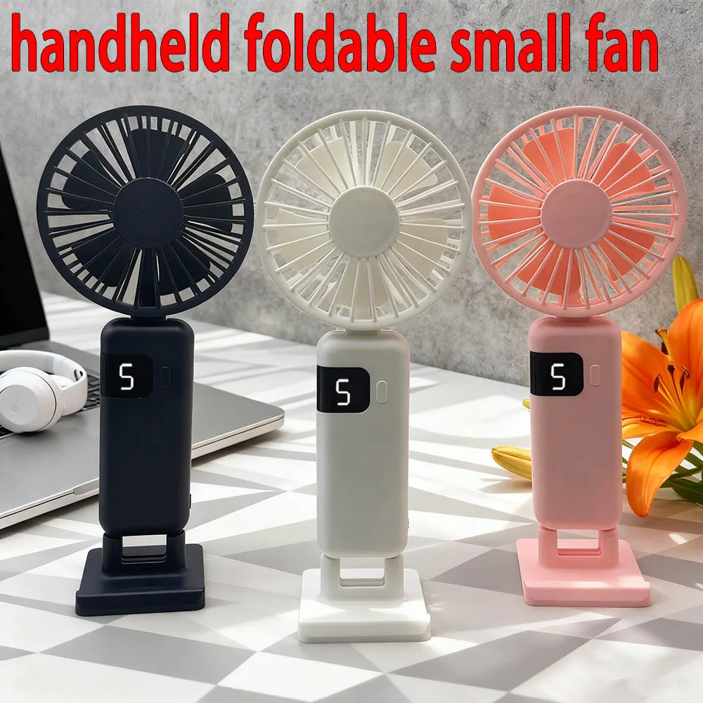 2pcs Handheld Mini Fan Foldable Portable Neck Hanging Fans 5 Speed USB Rechargeable Fan with Phone Stand and Display Screen
