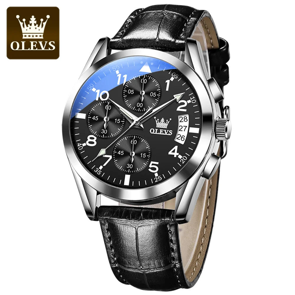 OLEVS 2878 Original Man Watch Fashion Classic Leather Strap Quartz Men's Watch Pilot Chronograph Auto Date Waterproof Wristwatch