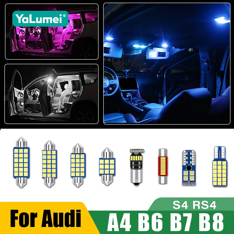 Für Audi A4 B6 B7 B8 S4 RS4 Limousine Avant 2001-2015 Auto LED-Lampen-Set Innenraum-Leselampe Fußraumbeleuchtung Tür- und Kofferraumbeleuchtung Zubehör
