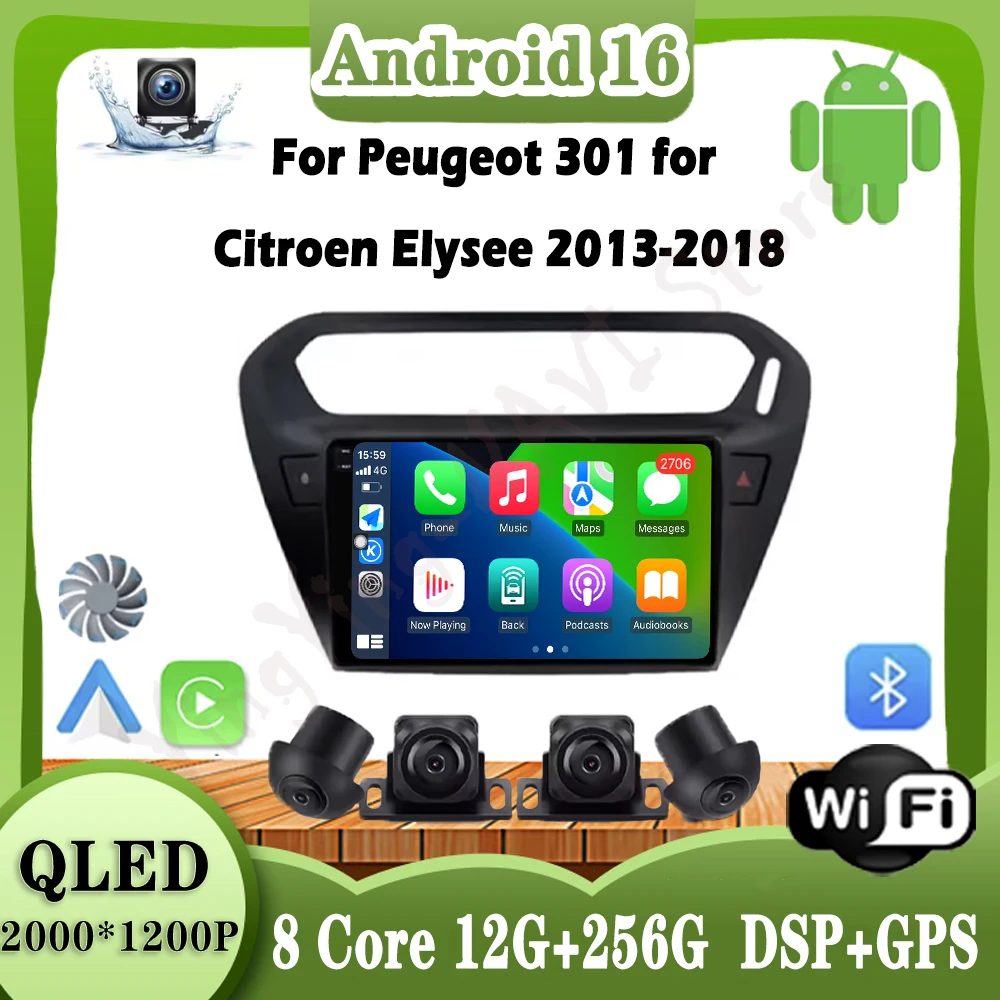 لاسلكي CarPlay راديو السيارة الوسائط المتعددة مشغل فيديو الملاحة GPS أندرويد السيارات لبيجو 301 لسيتروين إليزيه 2013-2018 واي فاي #1