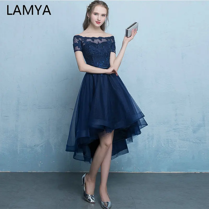 

Customized Sexy High Low Elegant Evening Party Dresses vestido de festa Lace Plus Size Short Front Long Back Fromal Gown