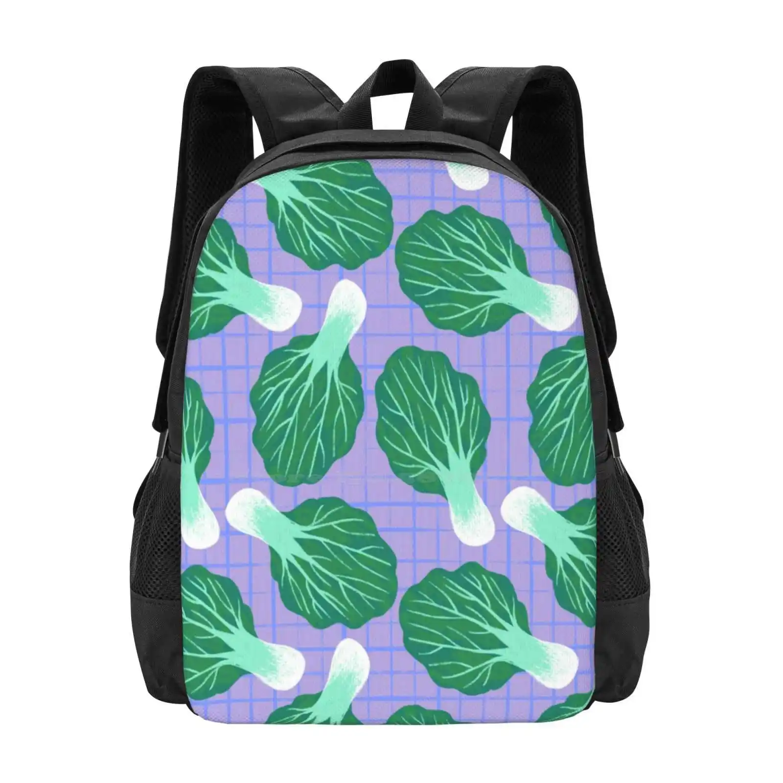 Bokchoy Pattern Hot Sale Schoolbag Backpack Fashion Bags Bokchoy Vegan Asian Food Bok Choy Japanese Veggie Green Lavender