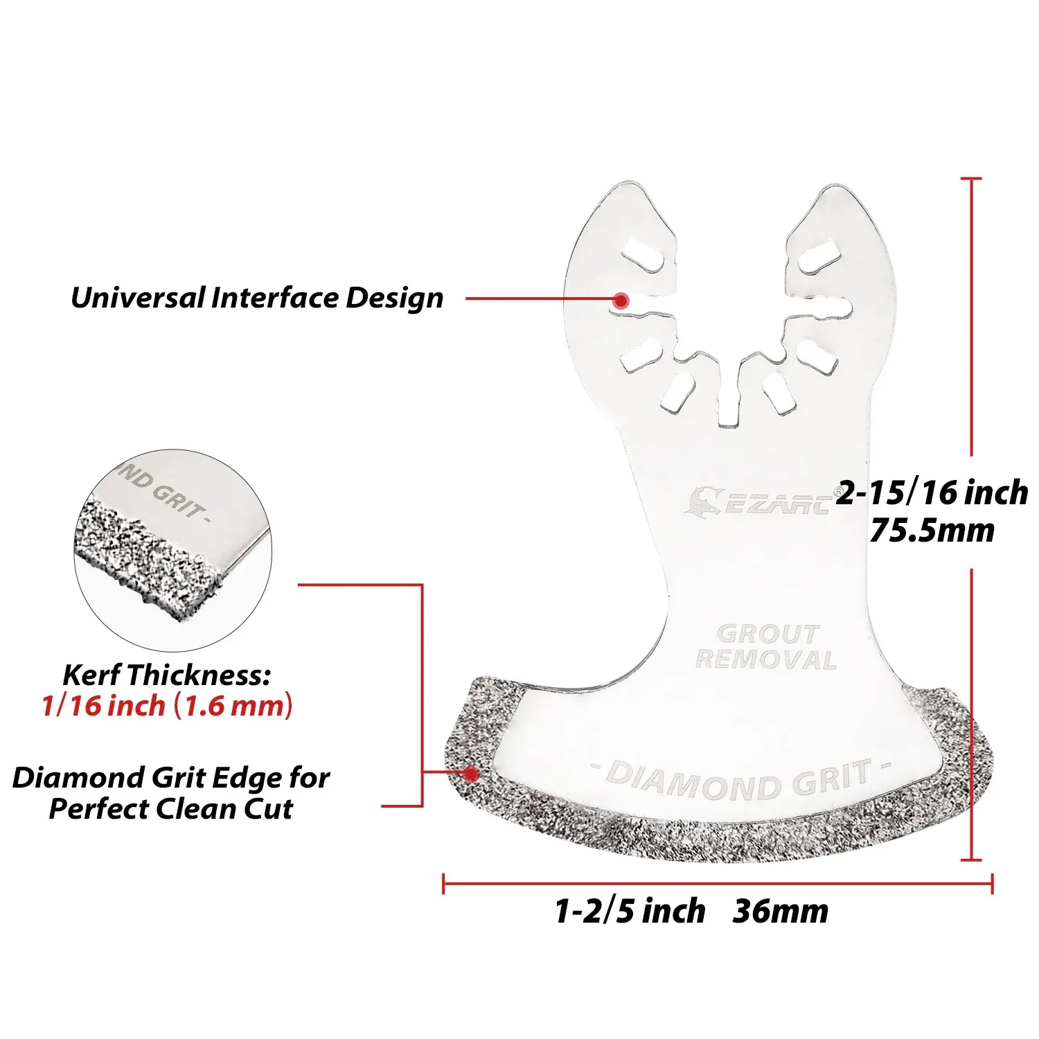 EZARC-Oscillating Multi Tool Swing Diamond Blades, Lâmina de ferramenta oscilante, Lâminas de serra de argamassa para remoção de argamassa, 3 pcs