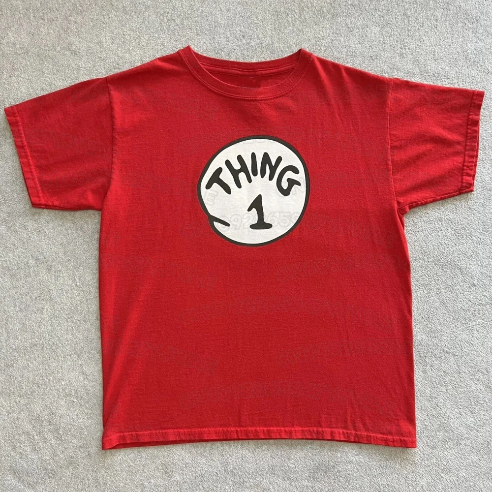 Adult KId'sT hing 1 Thing 2 Emblem Cosplay T-shirt The Cat In The Hat Cartoon Christmas Halloween Parent-child T-shirt