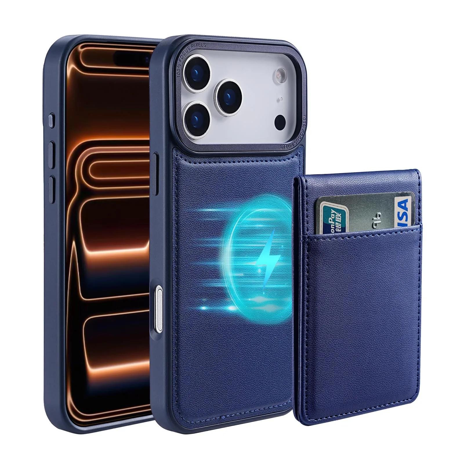 Magnetic Wireless Charging 2in1 Card Holder Phone Case for iPhone 18 17 16 15 14 13 Pro Max 17Air Leather Shockproof Cover