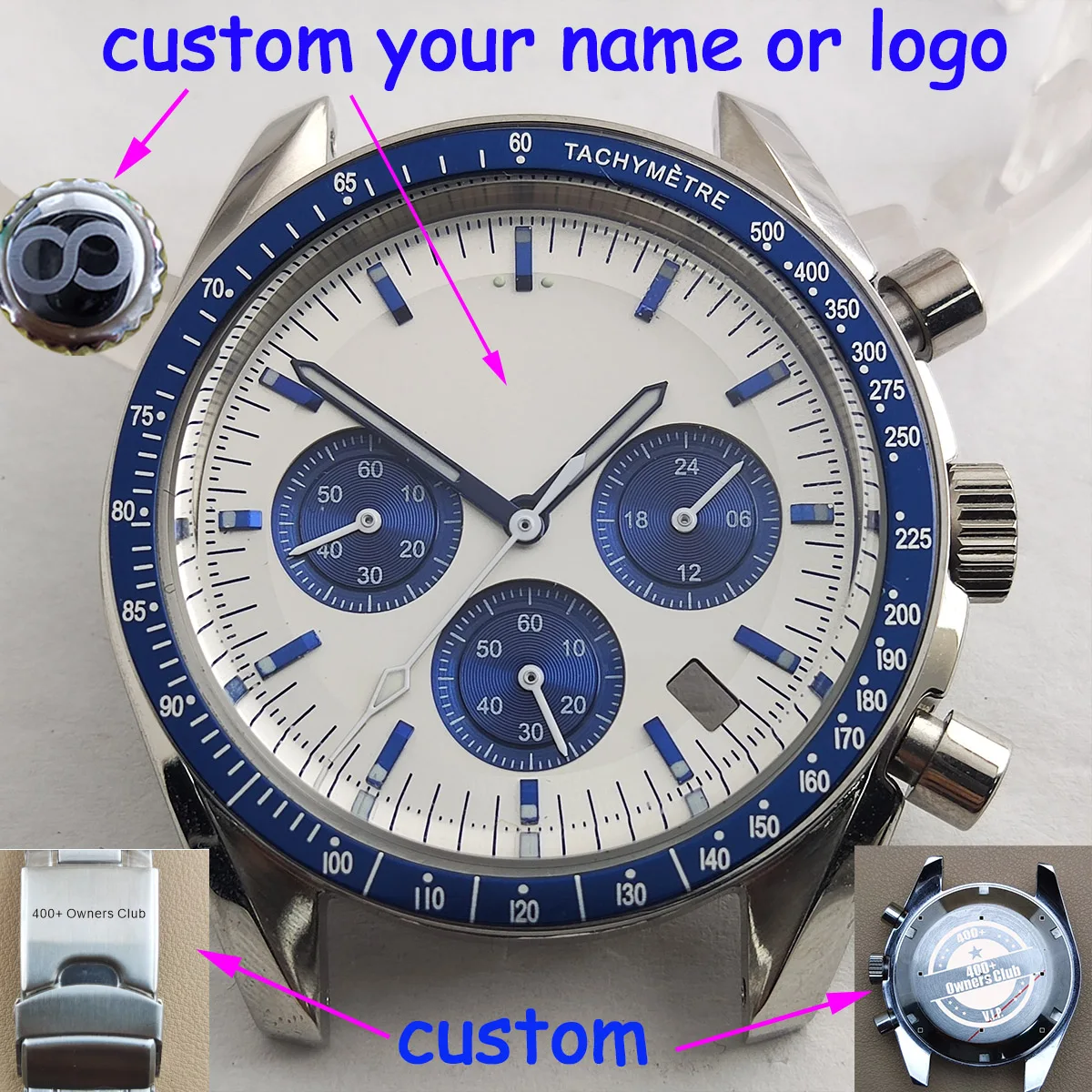 japan quartz watch vk63 case nh35 watch case panda dial VK63 movement custom logo nh36 case chronograph electronic Multifunctio