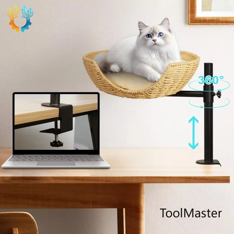 

【2026】Desktop Rotating Cat Nest Adjustable Height Easy To Install Cat Climbing Frame Integrated Pet Bowl