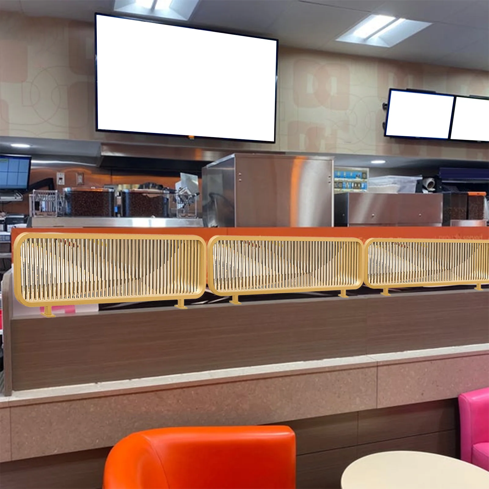 Divisor de tela, divisória comercial de vidro listrado, divisor de mesa moderno de cerca baixa para hotel, restaurante