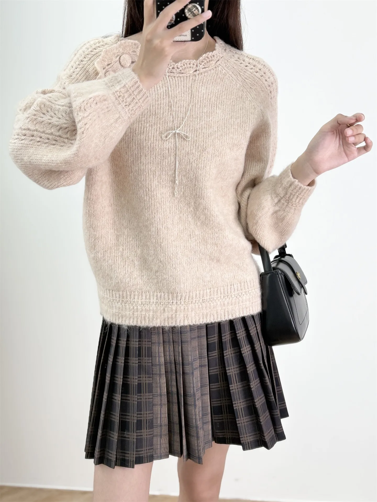 

Мягкий уютный вязаный свитер из смешанной шерсти с наклонной пуговицей, круглый, теплый, осенне-зимний, женский, модный, для поездок на работу