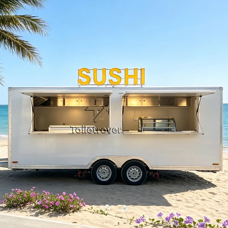 Multifunctional Food Truck Rimorchio Waffle Bakery Food Trailer Crepe Outdoor Street Mobile Food Truck with Fridge