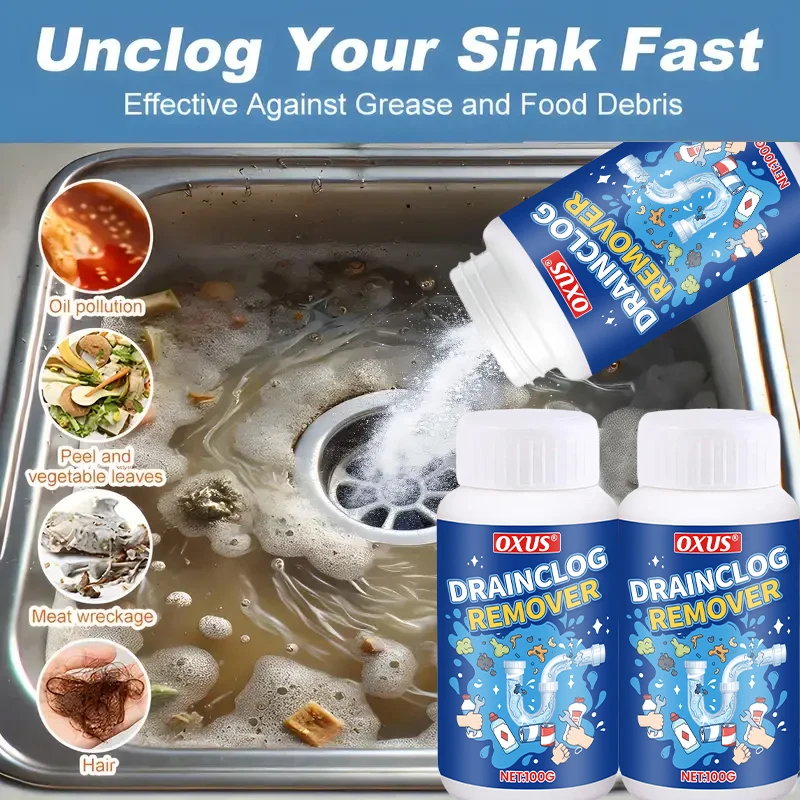 Polvo de dragado de tuberías fuerte para el hogar, disuelve la contaminación del aceite de aguas residuales en polvo de burbujas portátil de alta velocidad, inodoro multiusos