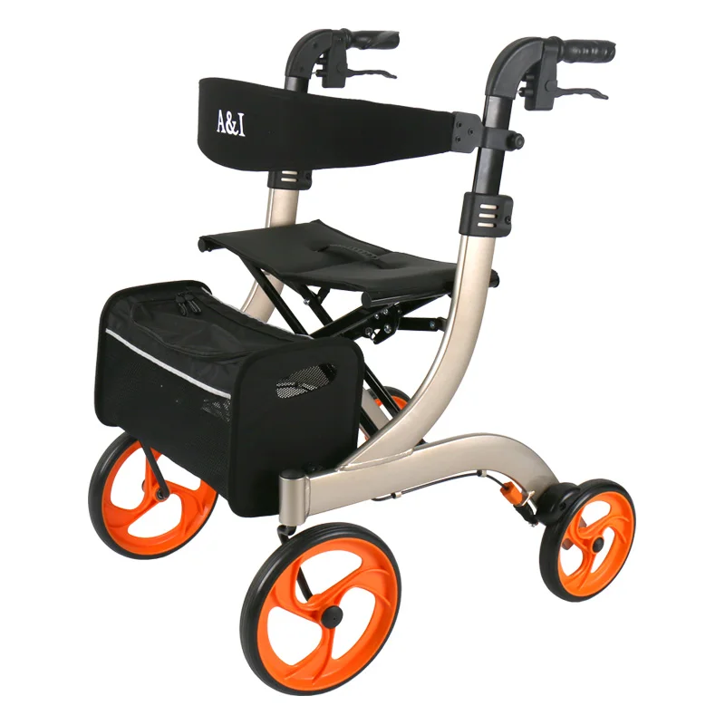 Seniors Shopping Cart Trolley Elderly Walker Adult Height Adjustable Seat By Legs And Arms Lightweight Aluminum Folding Walker