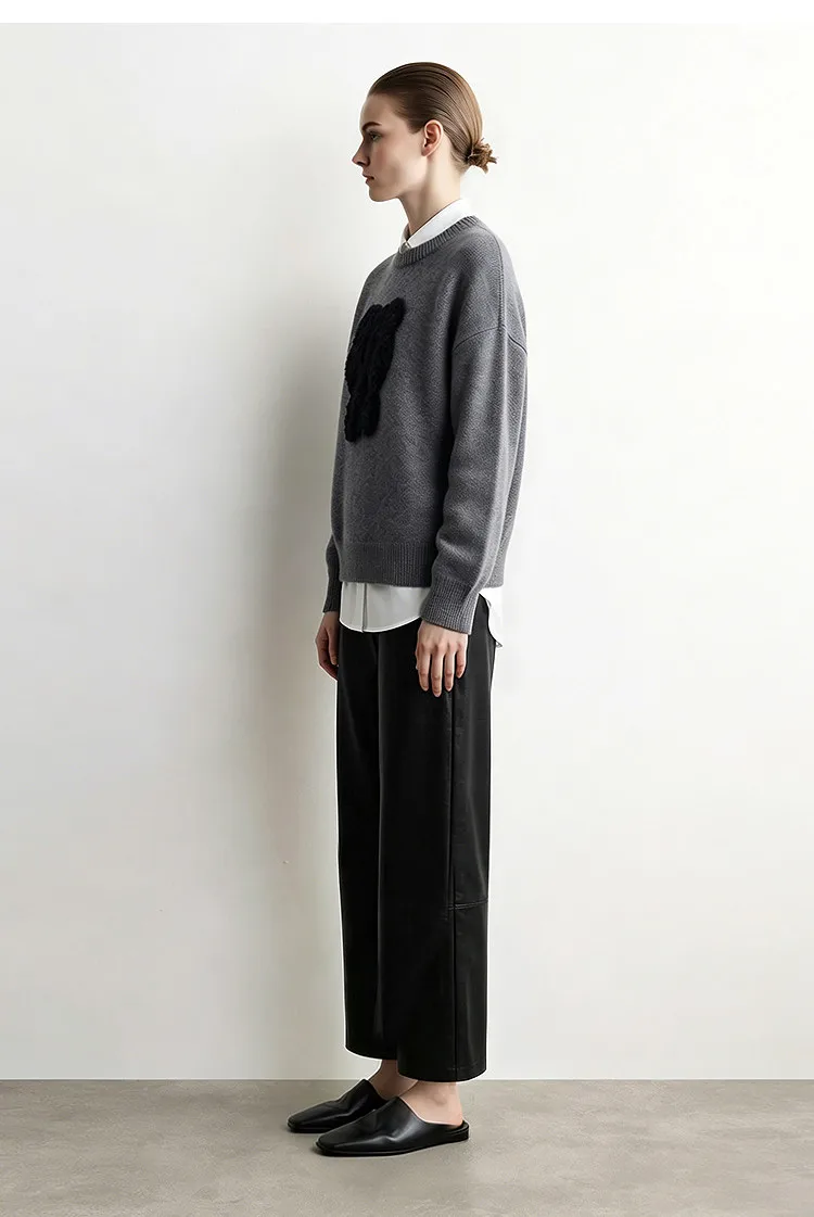 Amii Women Wide Leg Pants Mid Rise Elastic Waist Ankle Length Solid 2026 Autumn Commute Loose Casual Woman PU Trousers 12643003