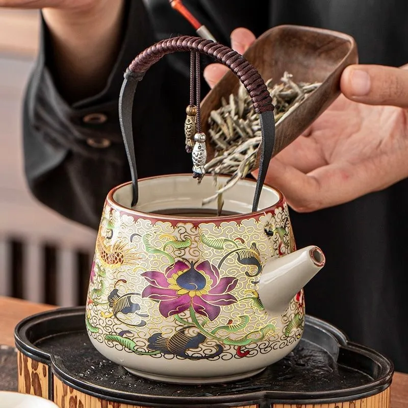 1PC Beam Teapot New Chinese High-value Novice Pot High-end Set Household Ceramic Kung Fu Tea Set Household Tableware Products
