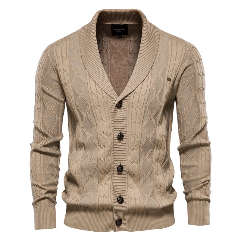 AIOPESON Argyle Cotton Cardigan Solid Color 7