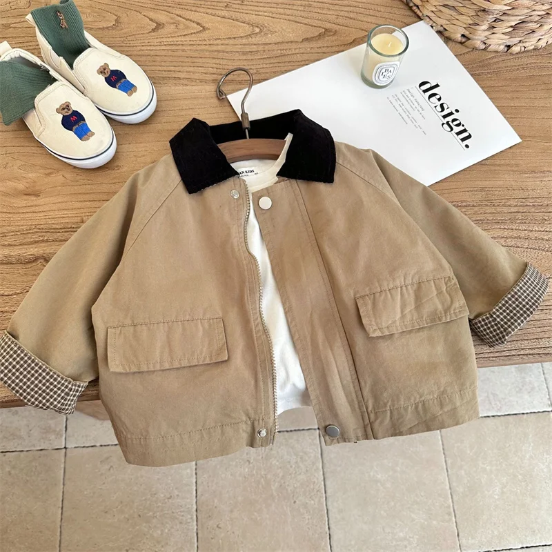 Boys Coat Jacket Cotton Outerwear Overcoat 2023 Khaki Spring Autumn Sport High  Quality Children's Warm Clothing