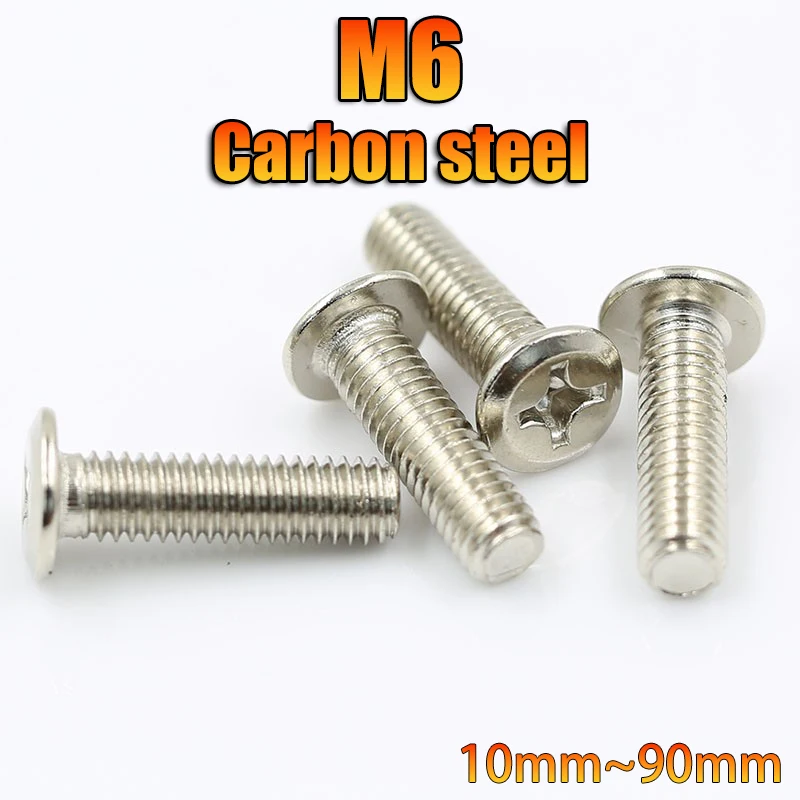 5/10/20pcs M6 Nickel‑plated Flat Head Chamfered Edge Phillips Cross Screws Furniture Connector Bolts Connector Joint Bolt