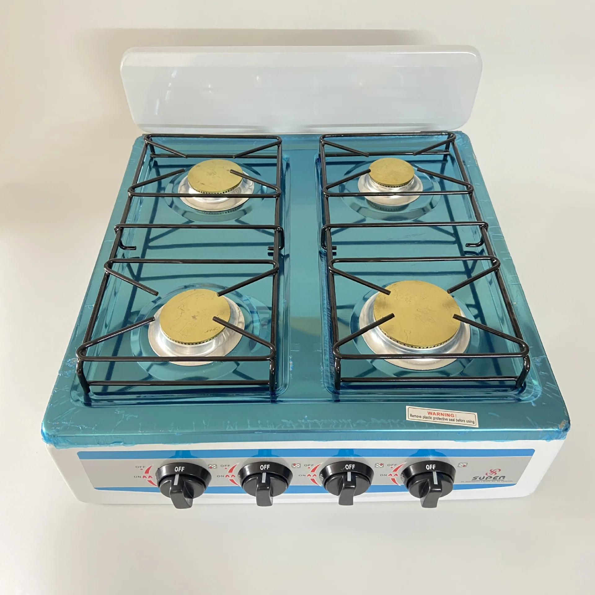 Portable battery-powered 4-burner gas and electric cooker for non-smoking household use