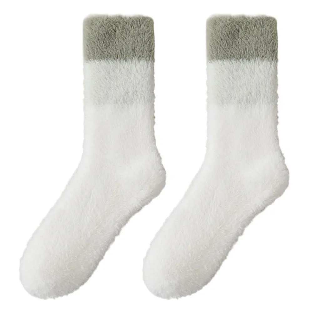 

Cute Thicken Warm Coral Fleece Socks Sleeping Stripe Patchwork Floor Socks Hosiery Winter Mid Tube Socks Women For Female Men
