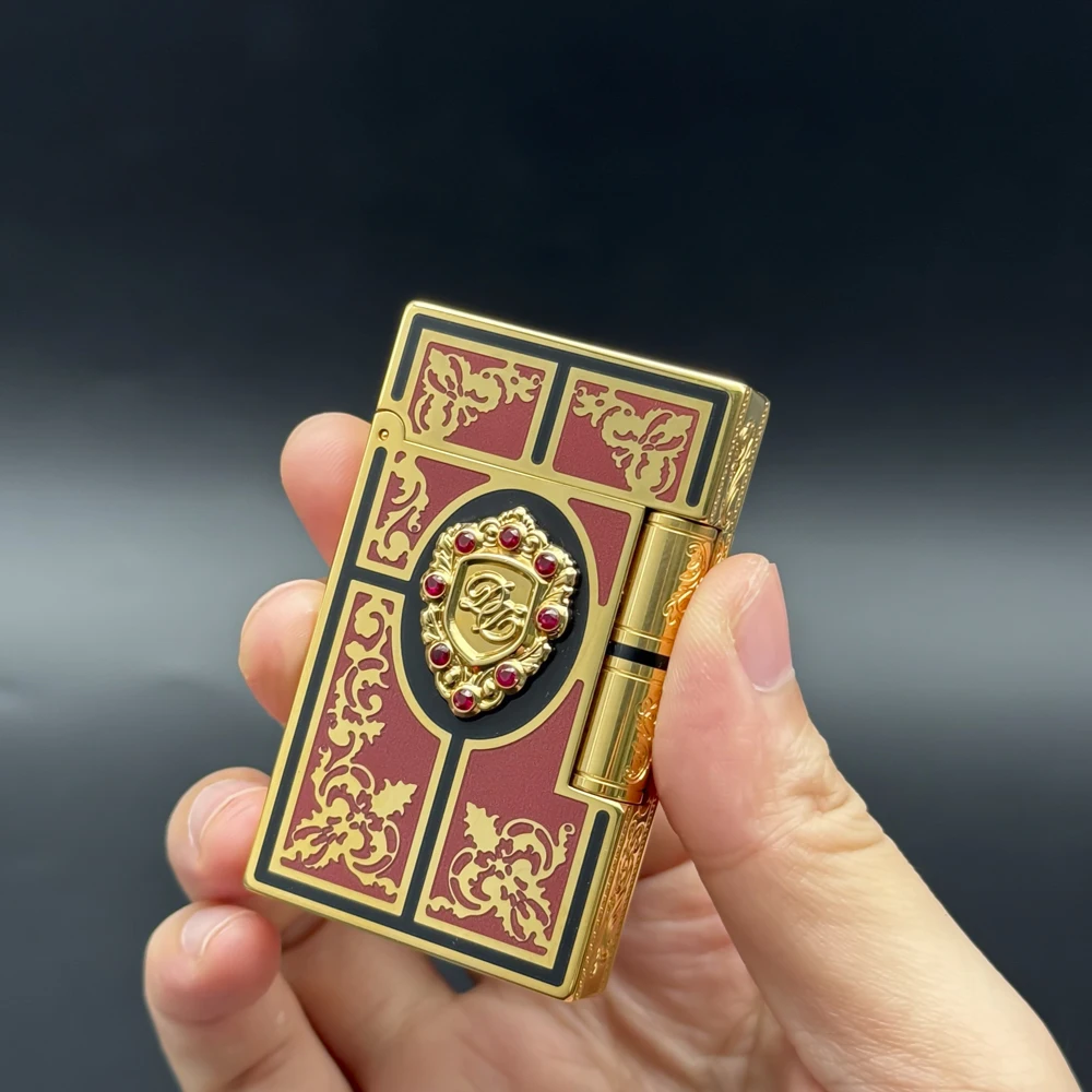 Gold Plated Red Lacquer Lighter Classic Ping Sound Refillable Butane Gas Lighter,Luxury Cigar Lighter Men Birthday Gift