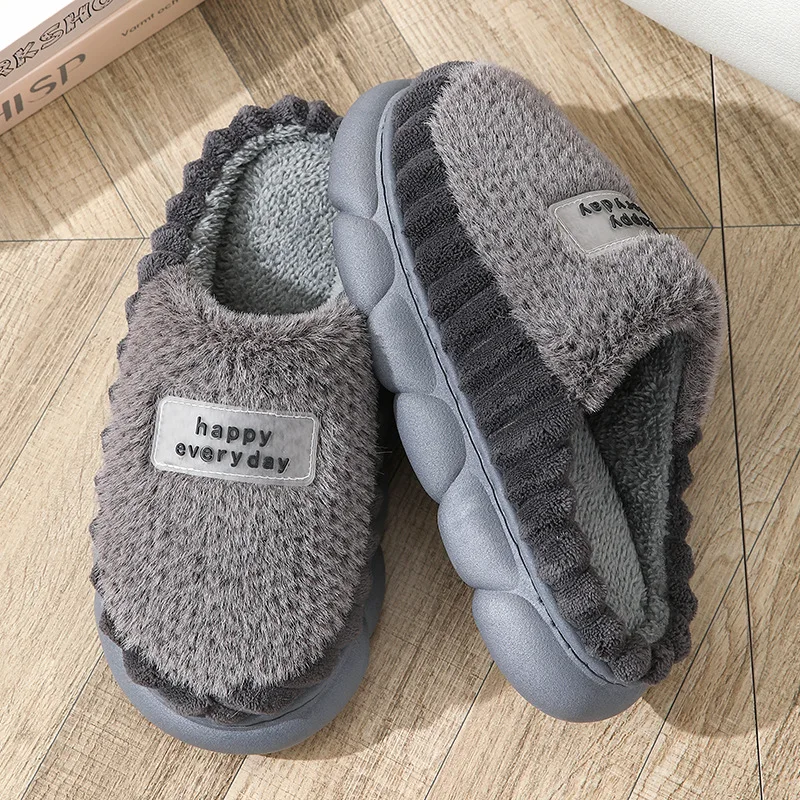 slipper for man winter thick sole  home indoor warm fuzzy flip slides male concise non-slip  large size 46 47 cotton slippers ﻿