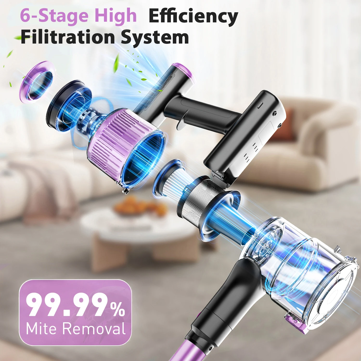 10-in-1 강력 무선 진공청소기, LED 디스플레이, 3가지 흡입 모드, 45분 배터리, 단단한 바닥, 카펫 및 애완동물 털용