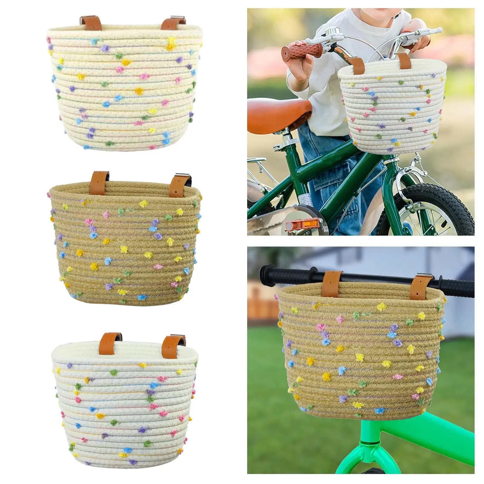 Kids Bike Basket Cotton Rope Lightweight Cargo Rack Bag Cycling Basket Bicycle Handlebar Front Basket for Boys Girls Shopping