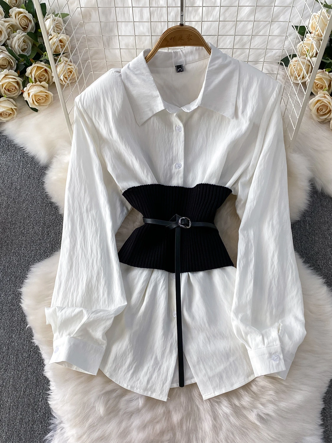 

Sun Protection Casual Loose Long Sve Knitted irt Women's Autumn Outerwear Elastic Waist Vest Set Slimming Effect