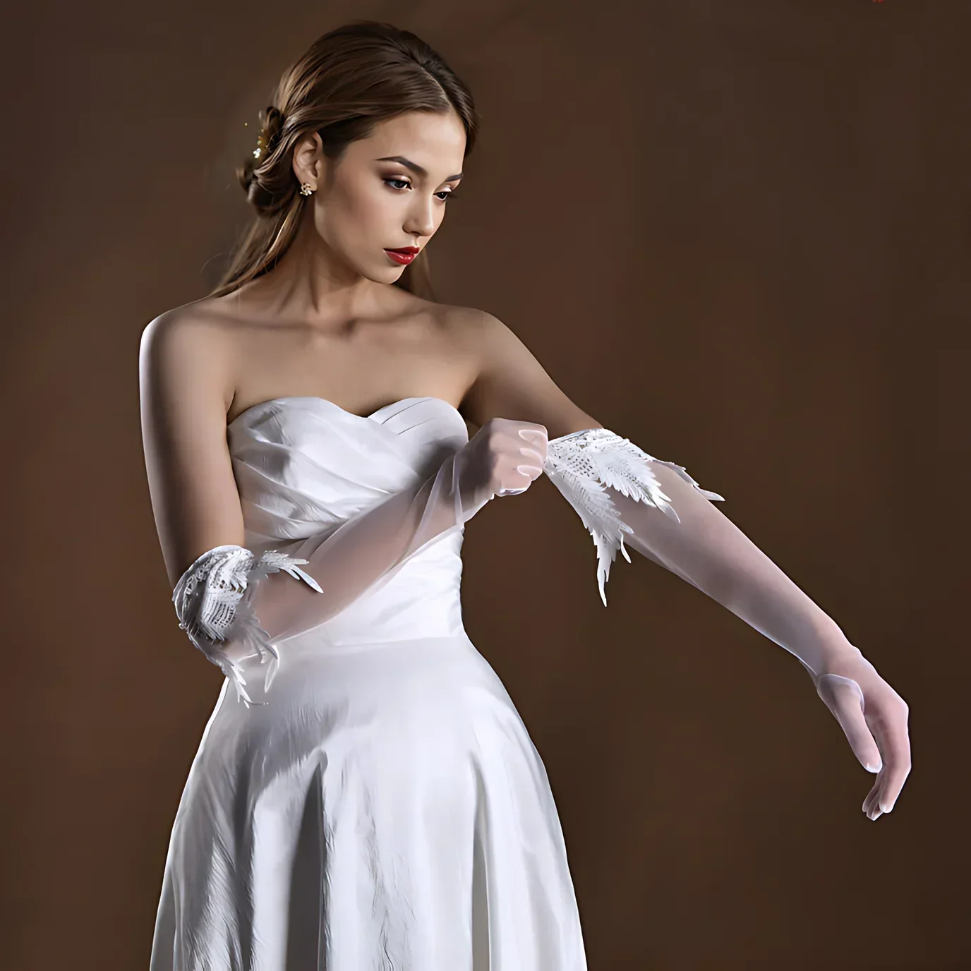 Gants de mariage blanc cassé avec bord en dentelle pour mariée, accessoires de fête d'enterrement de vie de jeune fille, longueur du coude