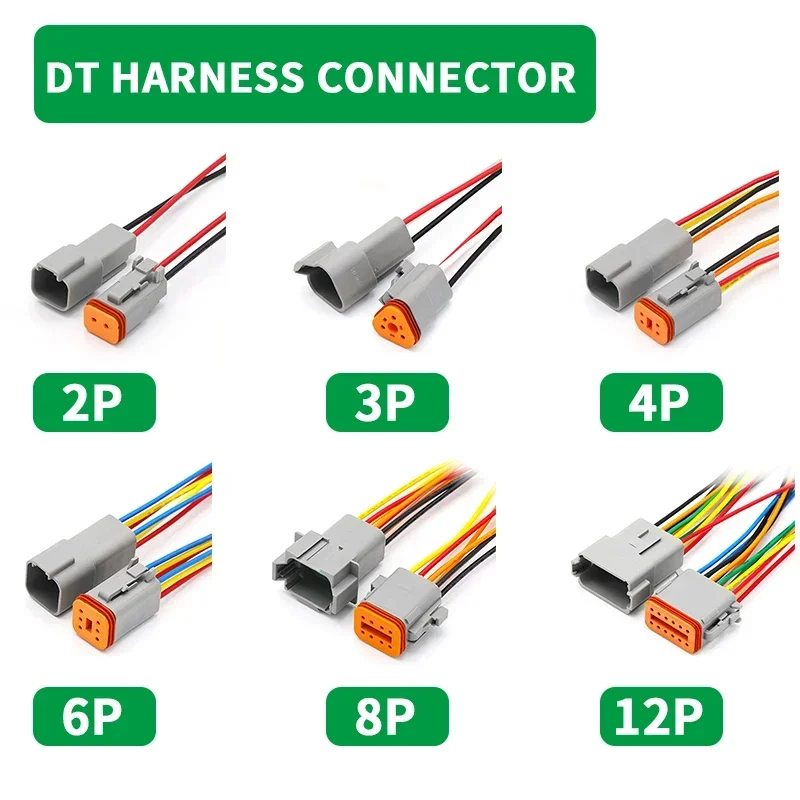 DT connector  5/20/100 Sets Deutschwith 15cm Wiring harness DT06-2S/DT04-2P 2P 3P 4P 6P 8P 12P waterproof electrical connector