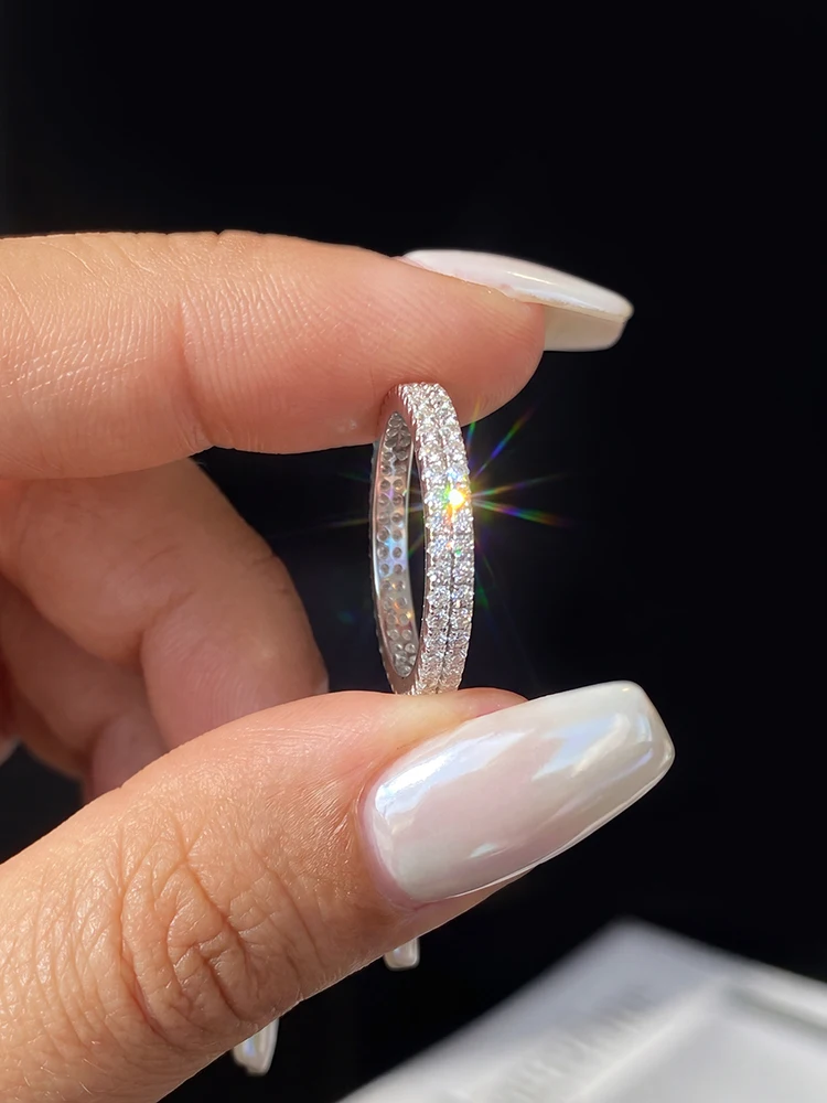 Echter Moissanit-Diamant, minimalistischer, klassischer Doppelreihen-Ehering für Damen, Verlobungsring, luxuriöser, hochwertiger Schmuck. – Detail 3
