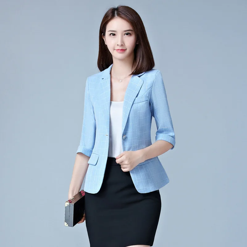 Women Blazers Long Sleeve Slim Blazer Feminino Plus Size Solid / Plaid Coat Women Jacket Female Black Blue Pink Blazer Femme