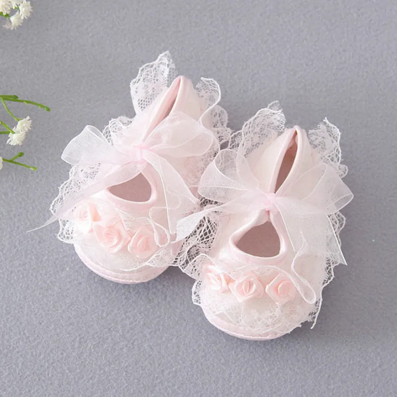 Newborn Princess Soft Sole First Walkers Infant Girls Lace Anti-slip Shoes for Party Wedding Toddler Crib Cotton Prewalker 0-18M