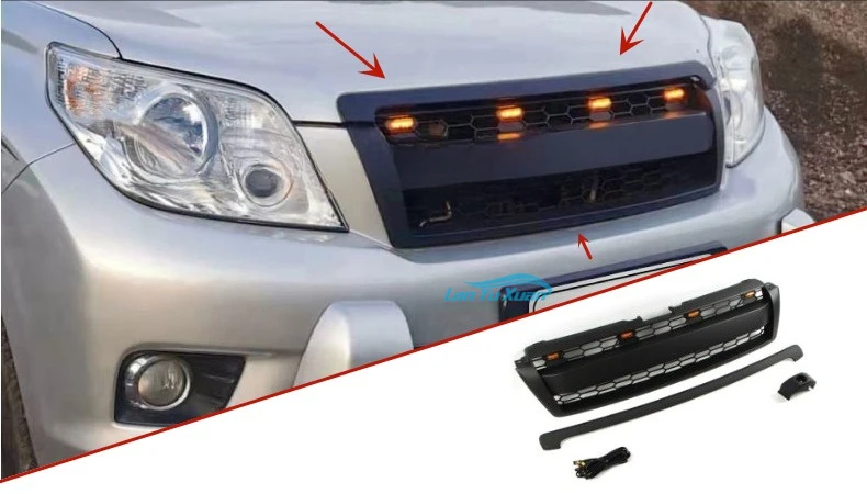 car front grille For Toyota Land Crusier Prado fj150 2010-2013 Front bumper upper grille with LED amber lights grille ABS