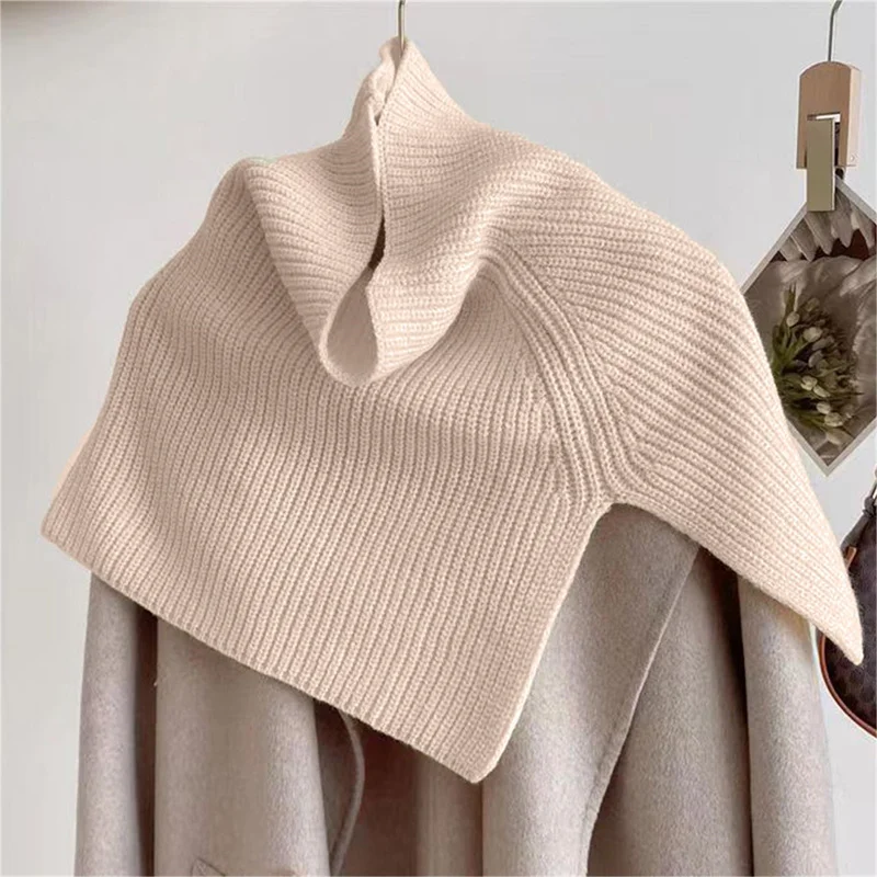 Women Clothing Autumn Winter Shawl Casual Simple Solid Colour Thermal Scarf Knitted Shoulder Cape Turtleneck Sweater Women