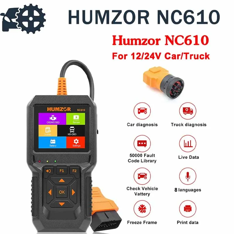 

HUMZOR NC610 12V/24V Code Reader OBDII Engine J1939 For Car Automotive Scanner for Truck OBD 2 OBD2 Diagnostic Auto Tool