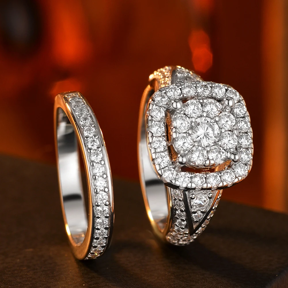 

Комплект колец из двух частей из стерлингового серебра 925 пробы, роскошный дизайн огранки принцессы, штабелируемый или отдельно для ношения, подходит для повседневного ношения